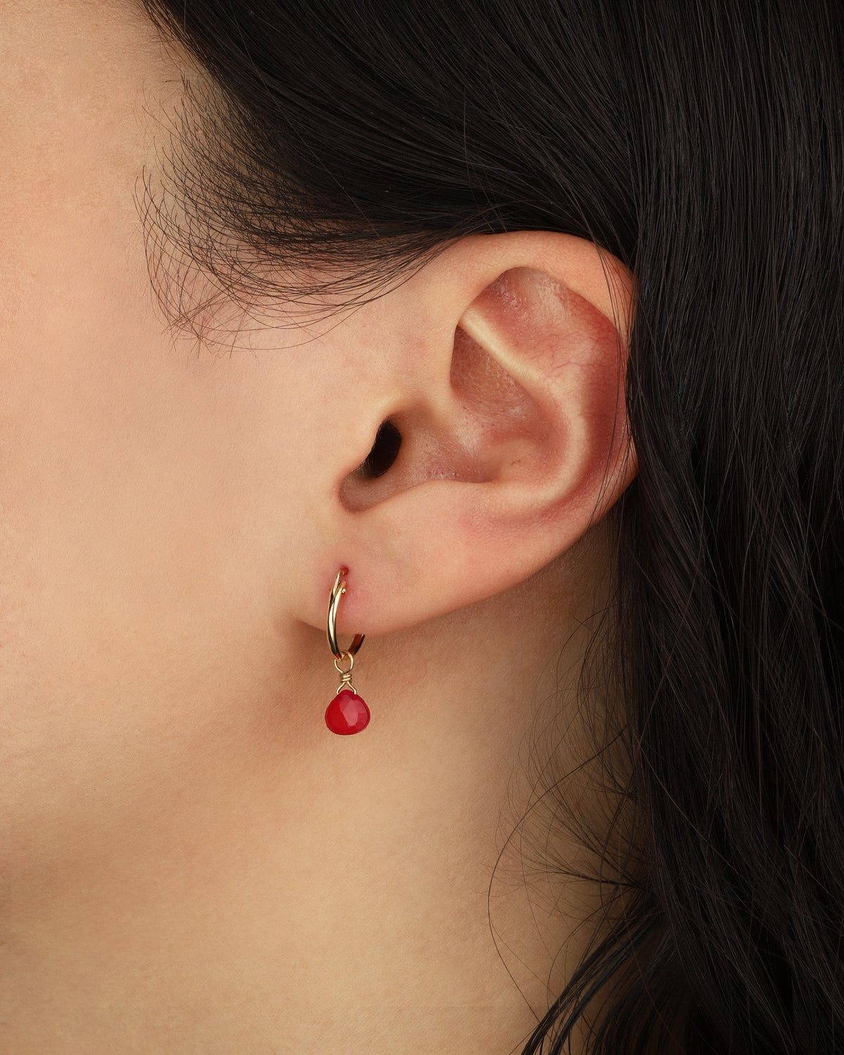 Pink Chalcedony Heart Floating Drop Huggies | 12mm