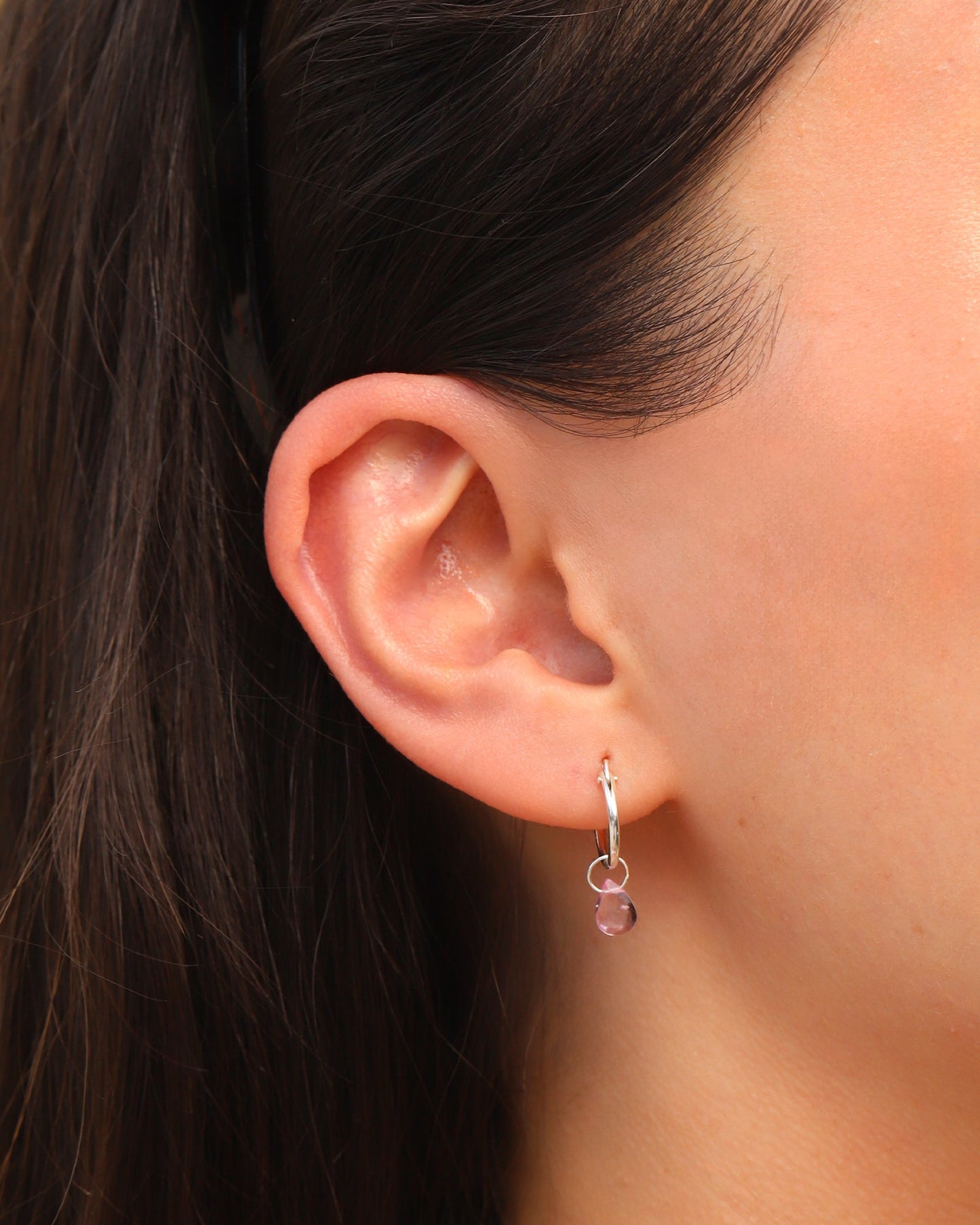 Pink Topaz Heart Floating Drop Huggies | 12mm