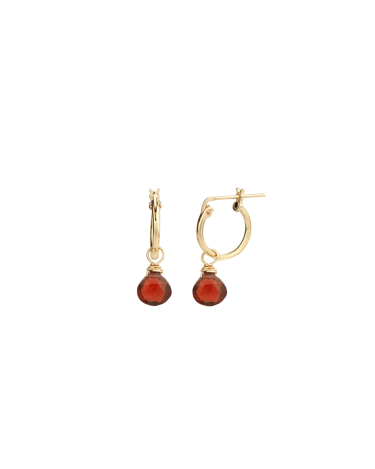 Garnet Heart Floating Drop Huggies | 12mm