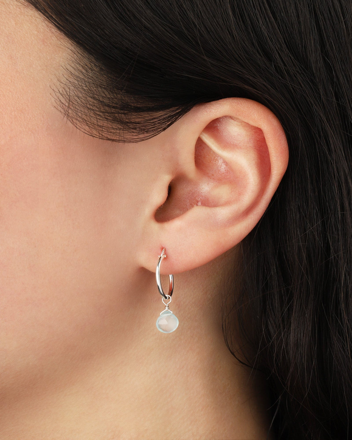 Aqua Chalcedony Heart Floating Drop Huggies | 14mm
