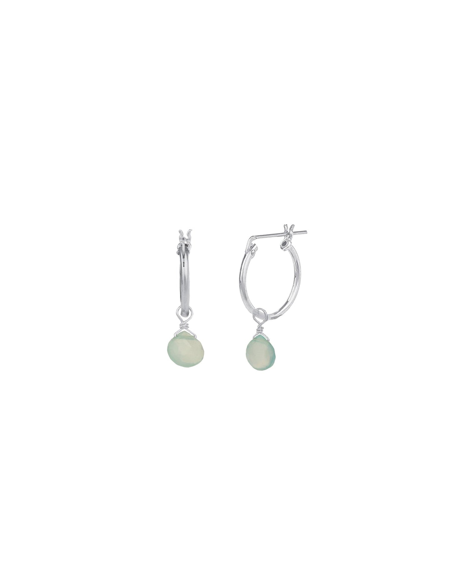 Aqua Chalcedony Heart Floating Drop Huggies | 14mm