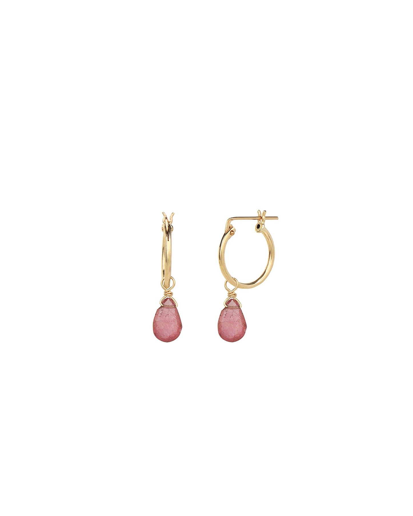 Pink Sapphire Pear Floating Drop Huggies | 14mm