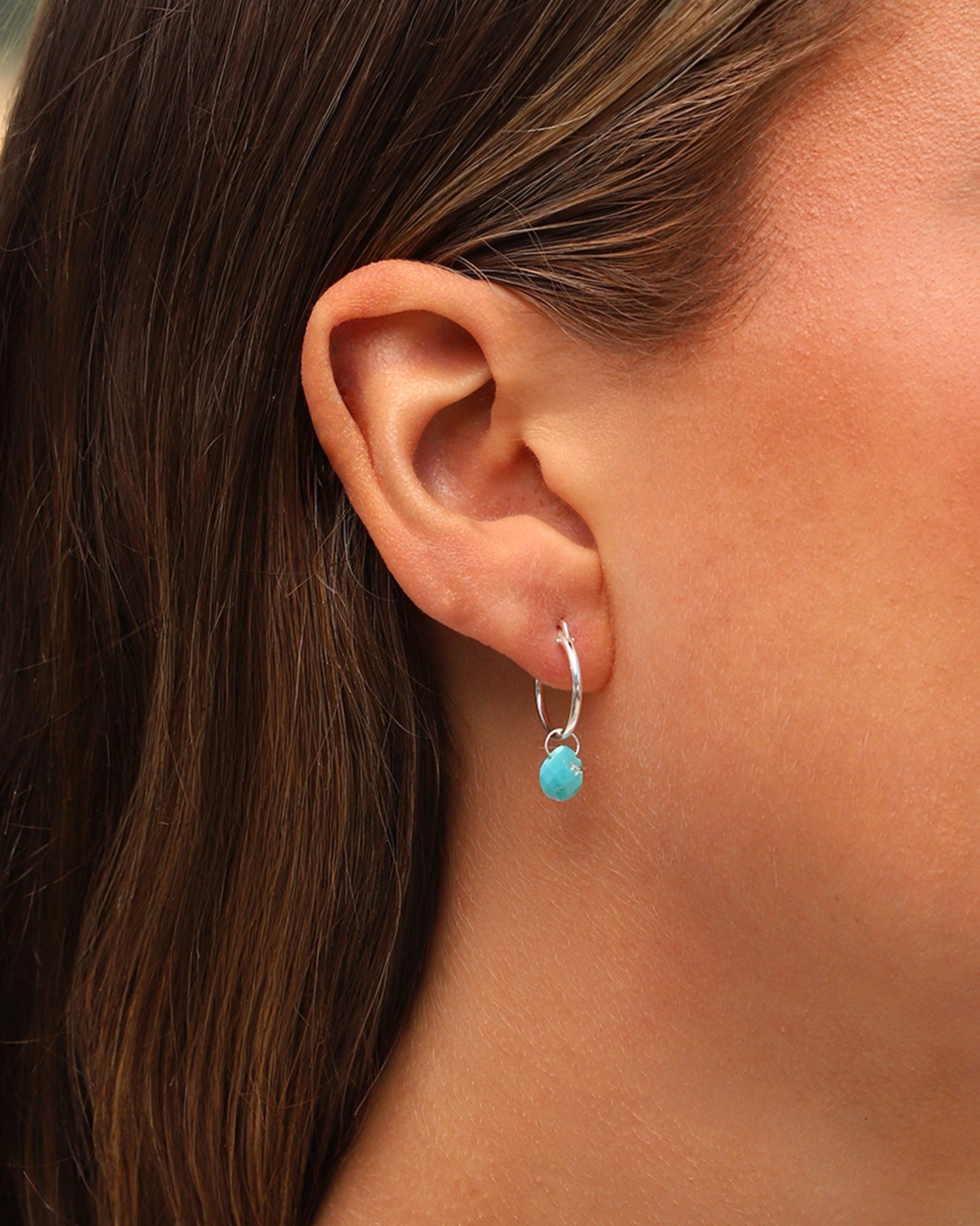 Turquoise Pear Floating Drop Huggies | 14mm