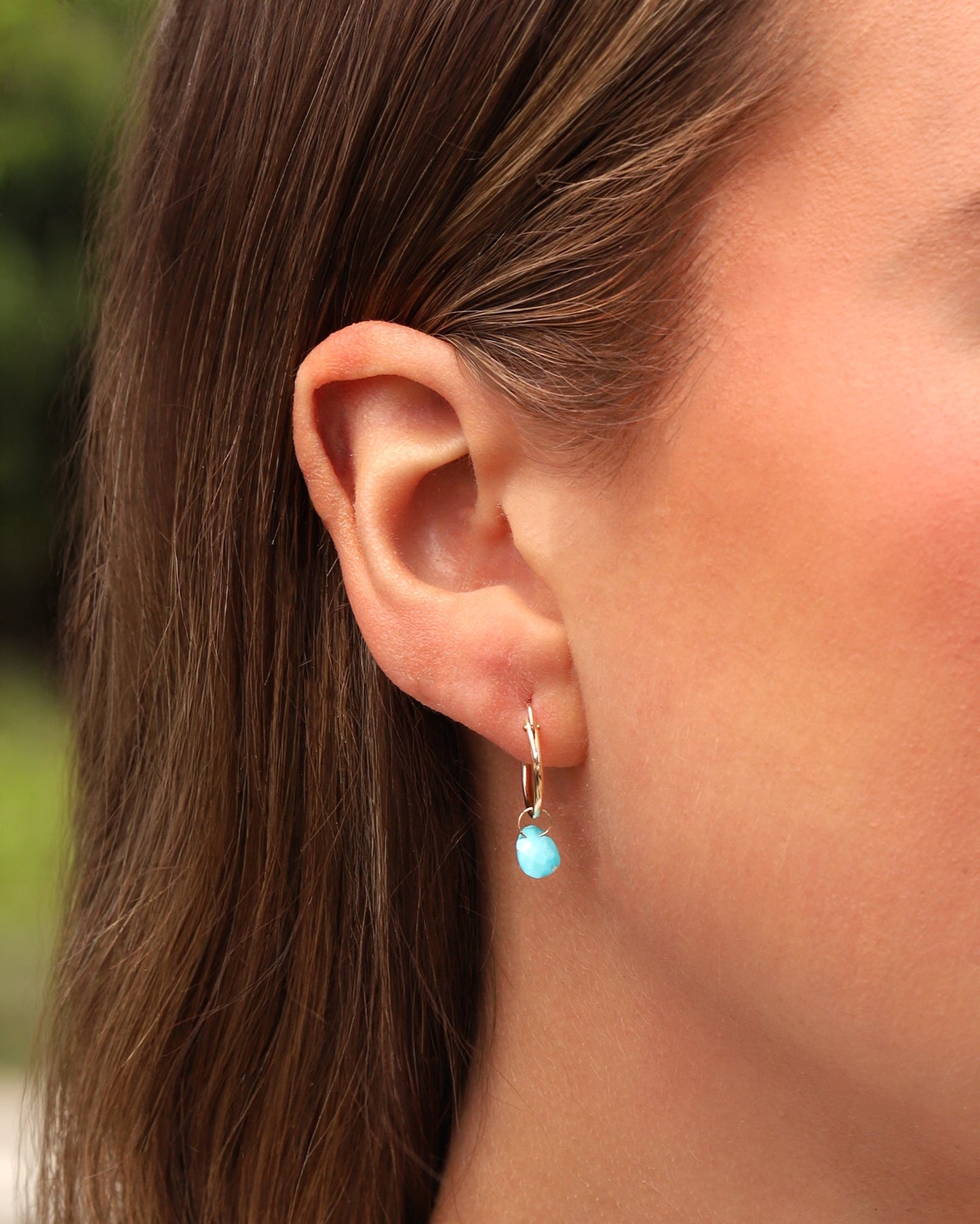 Turquoise Pear Floating Drop Huggies | 14mm
