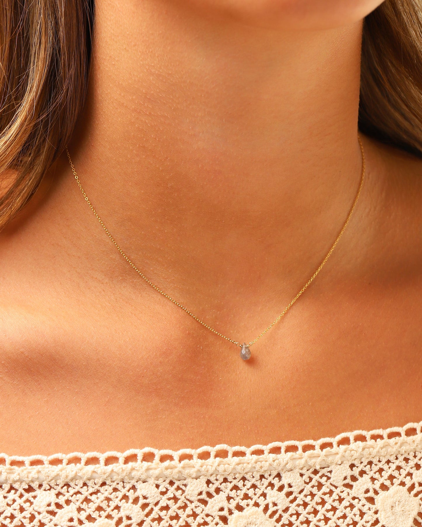 Labradorite Briolette Cable Chain Necklace | 8mm