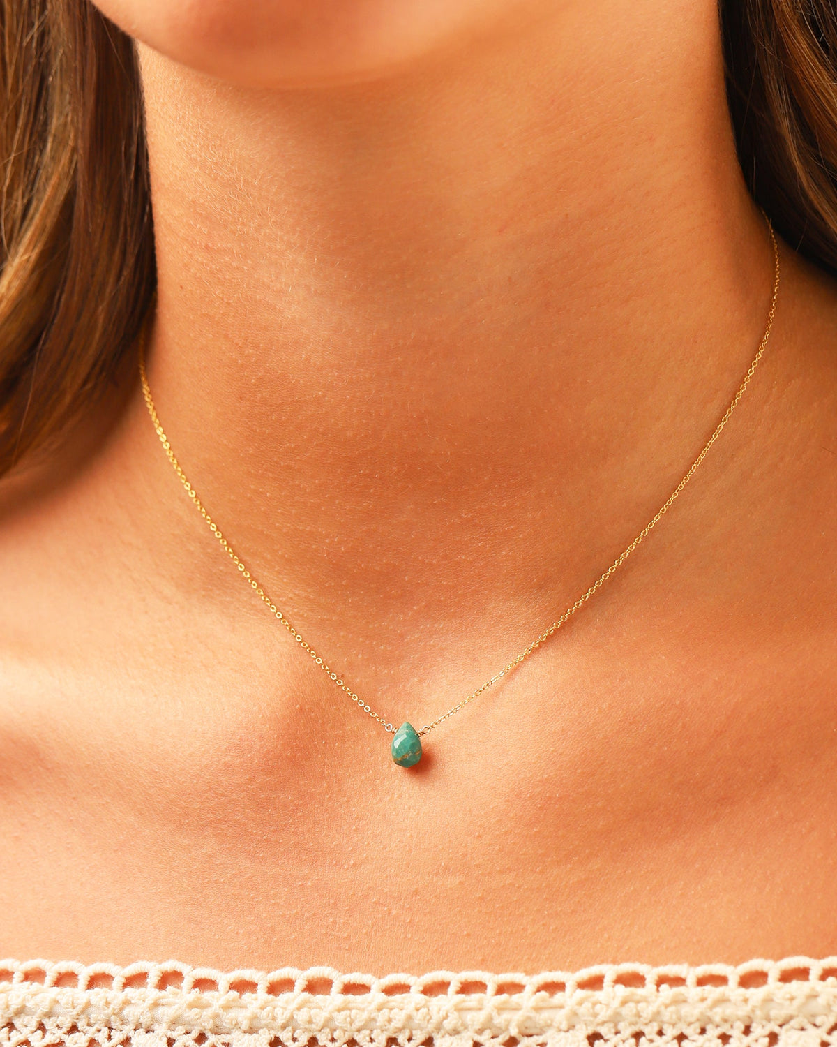 Turquoise Briolette Cable Chain Necklace | 8mm