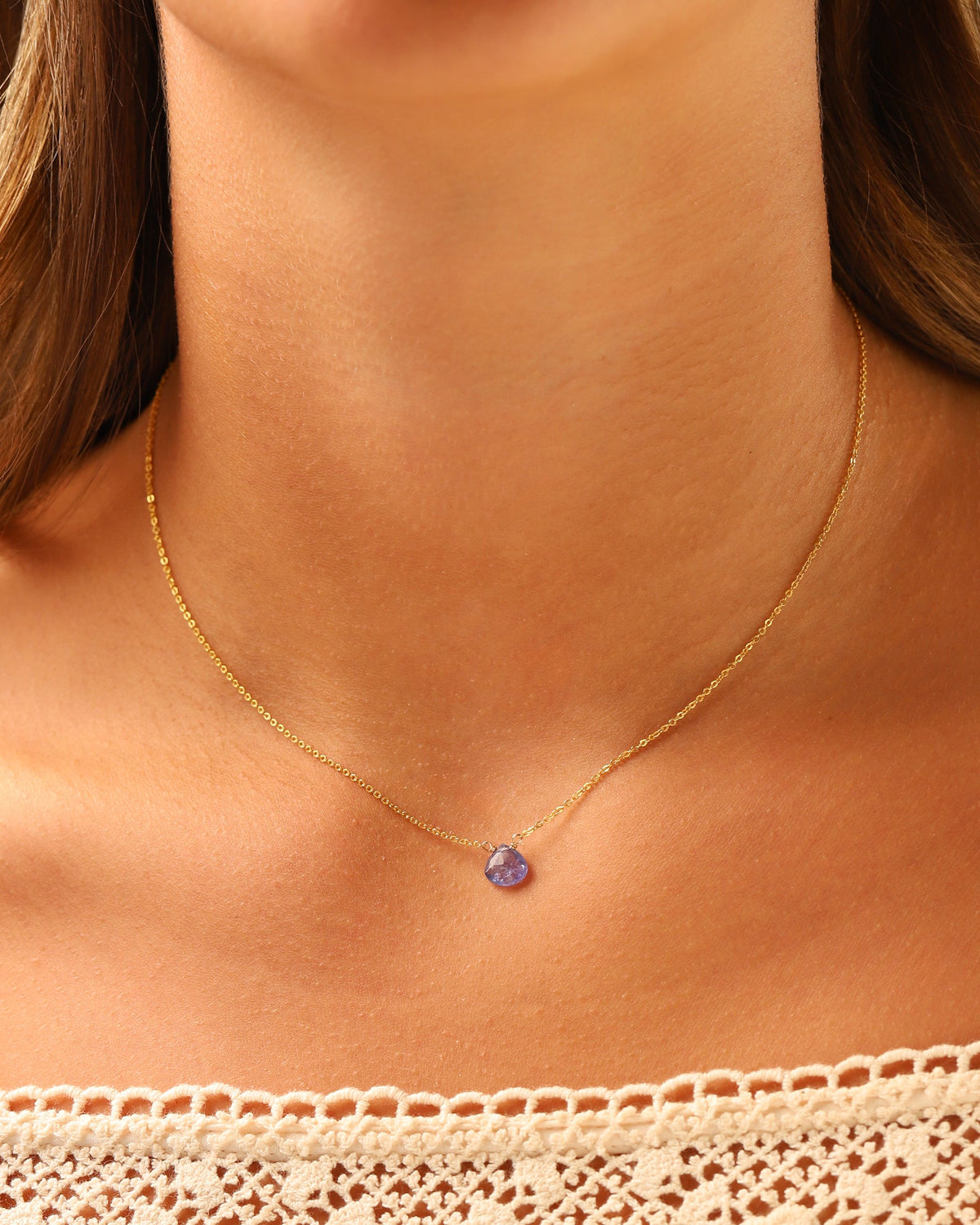 Tanzanite Heart Cable Chain Necklace | 8mm