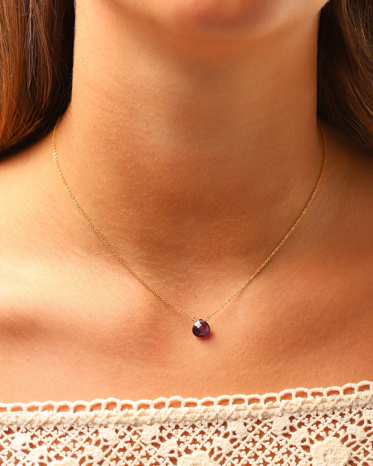 Amethyst Heart Cable Chain Necklace | 8mm