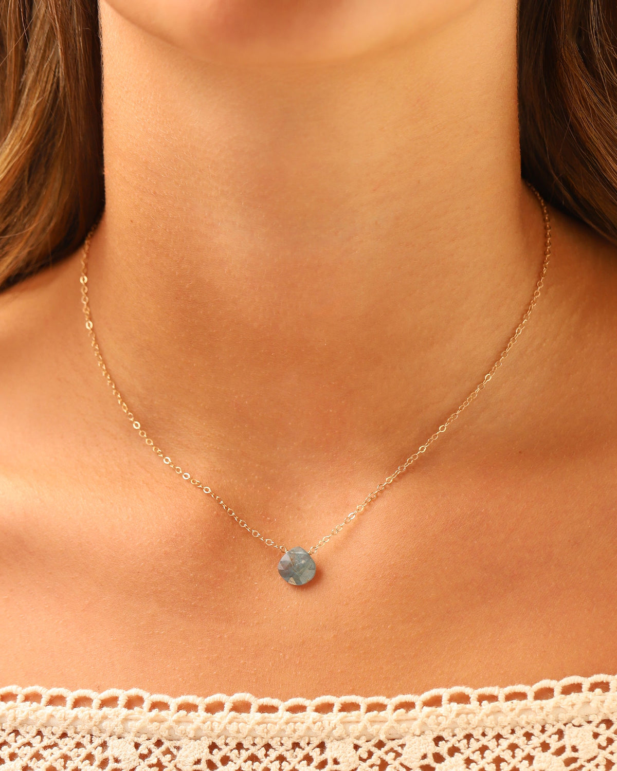 Blue Kyanite Heart Cable Chain Necklace | 8mm