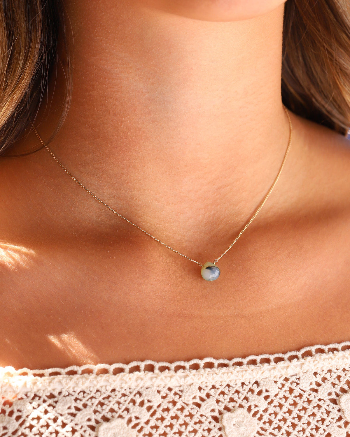 Peruvian Opal Heart Curb Chain Necklace | 10mm