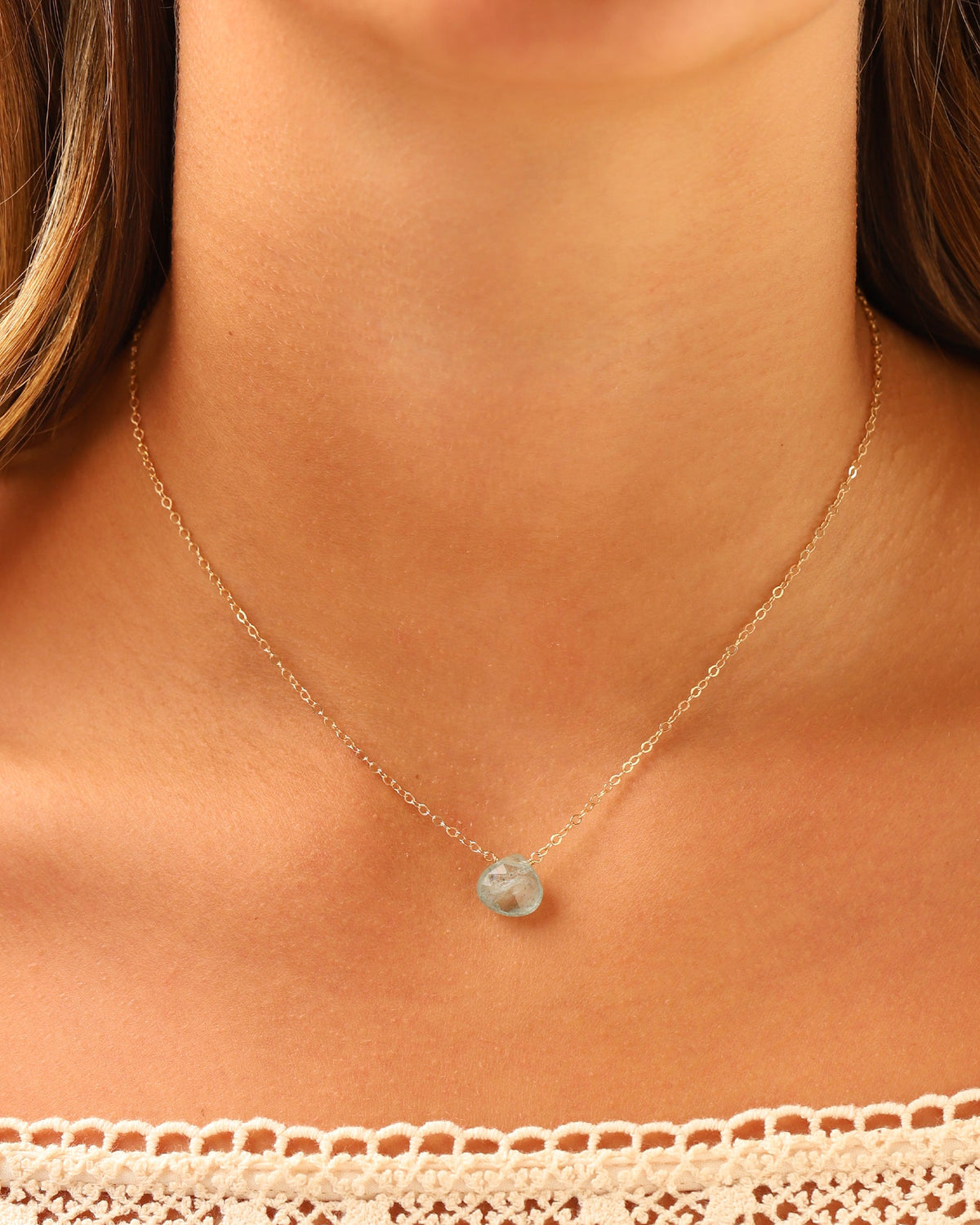Moss Aquamarine Heart Cable Chain Necklace | 12mm