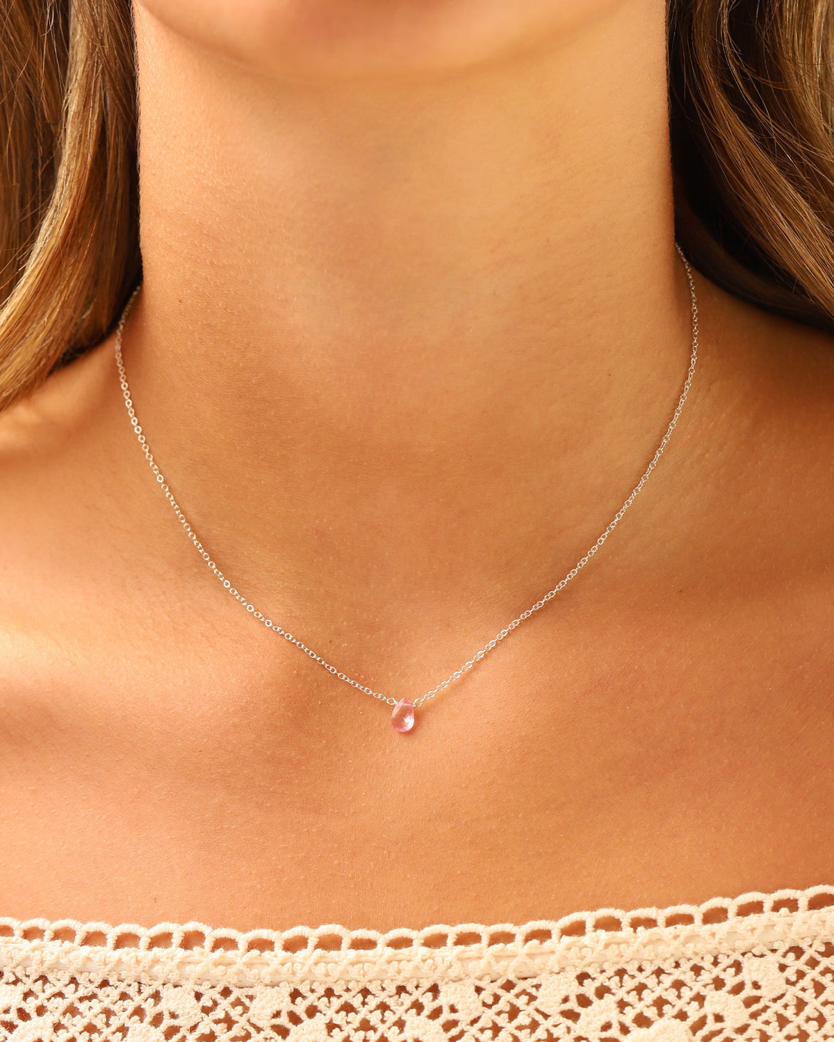 Pink Topaz Pear Cable Chain Necklace | 6mm