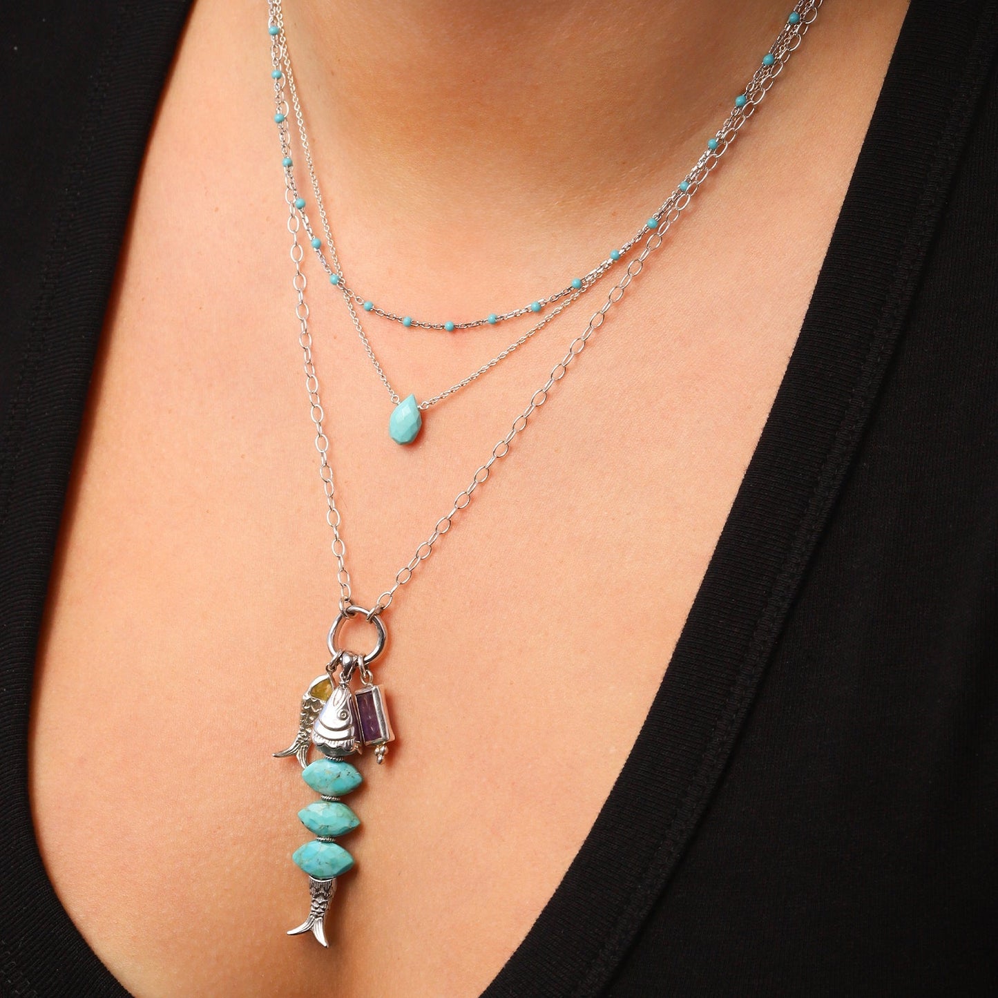 Turquoise Pear Cable Chain Necklace | 6mm