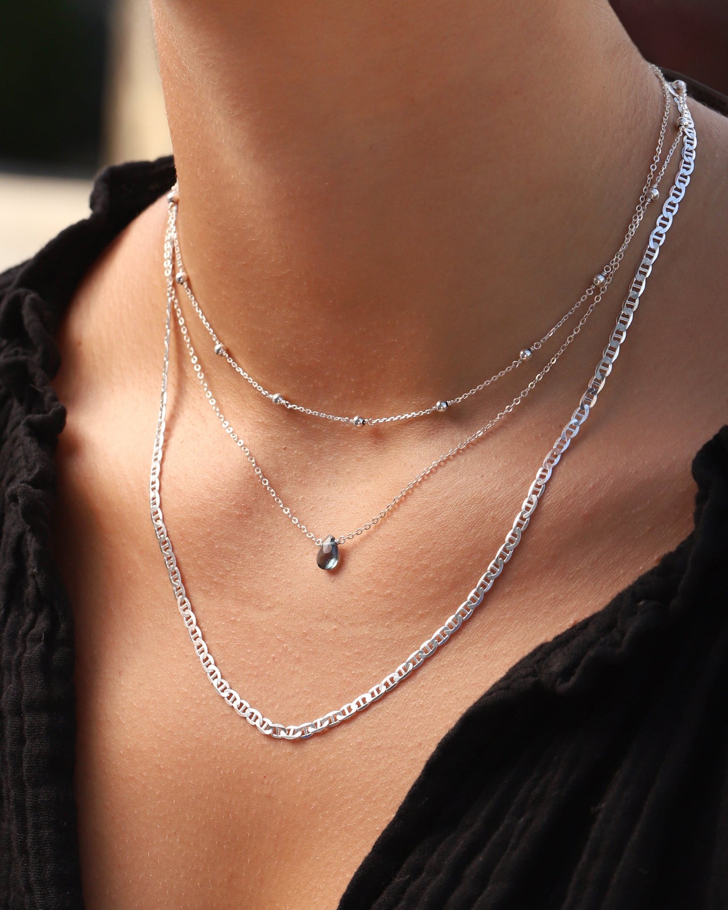 London Blue Topaz Pear Cable Chain Necklace | 6mm
