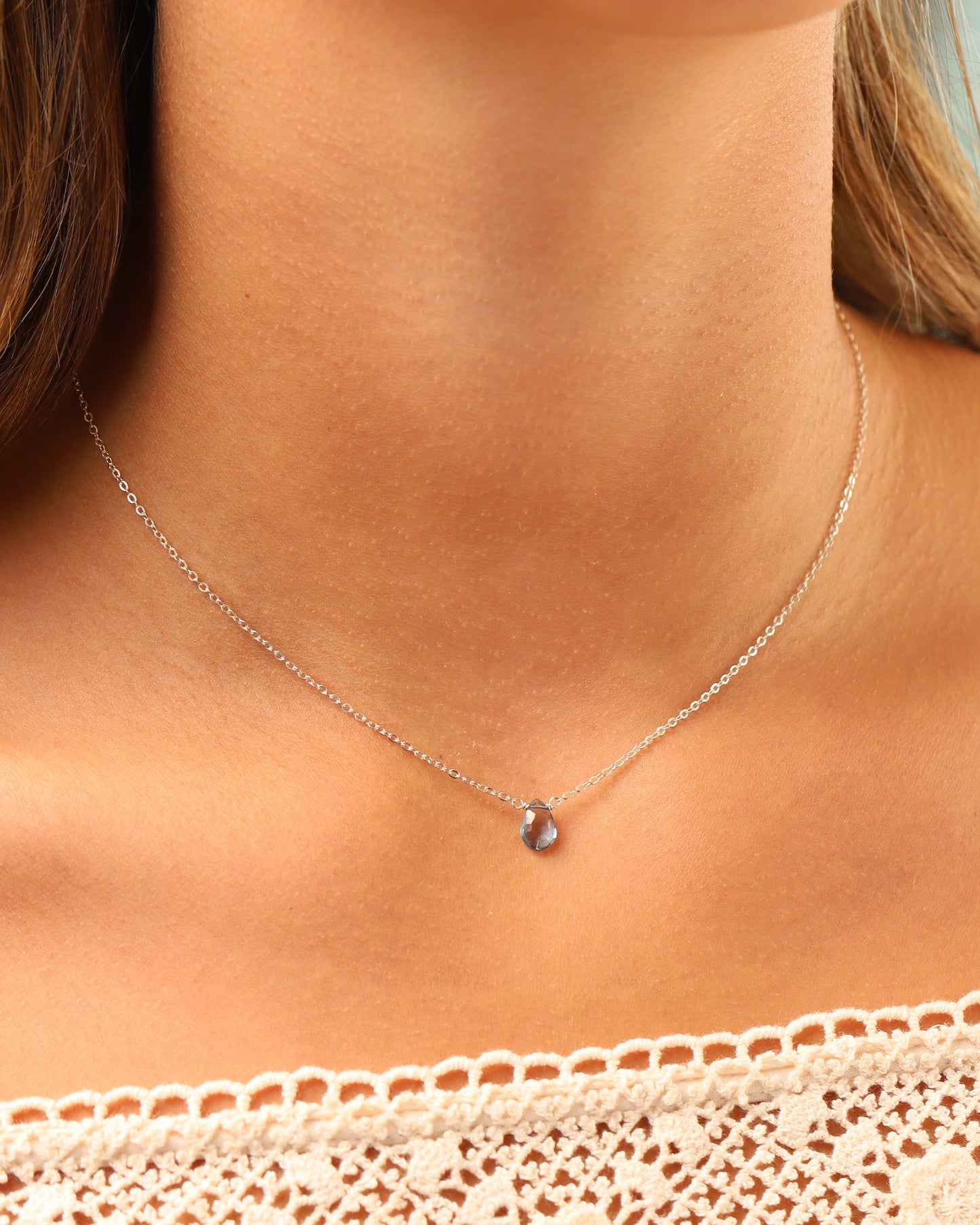 London Blue Topaz Pear Cable Chain Necklace | 6mm
