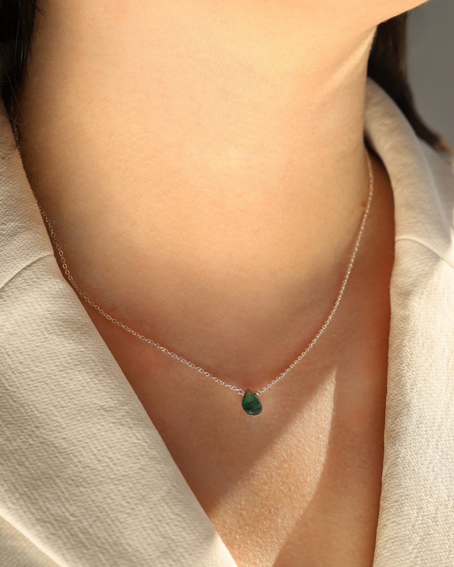 Green Apatite Pear Cable Chain Necklace | 8mm