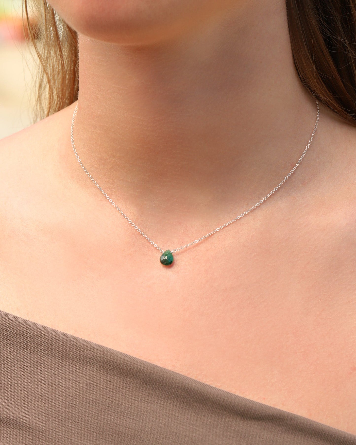 Green Apatite Pear Cable Chain Necklace | 8mm