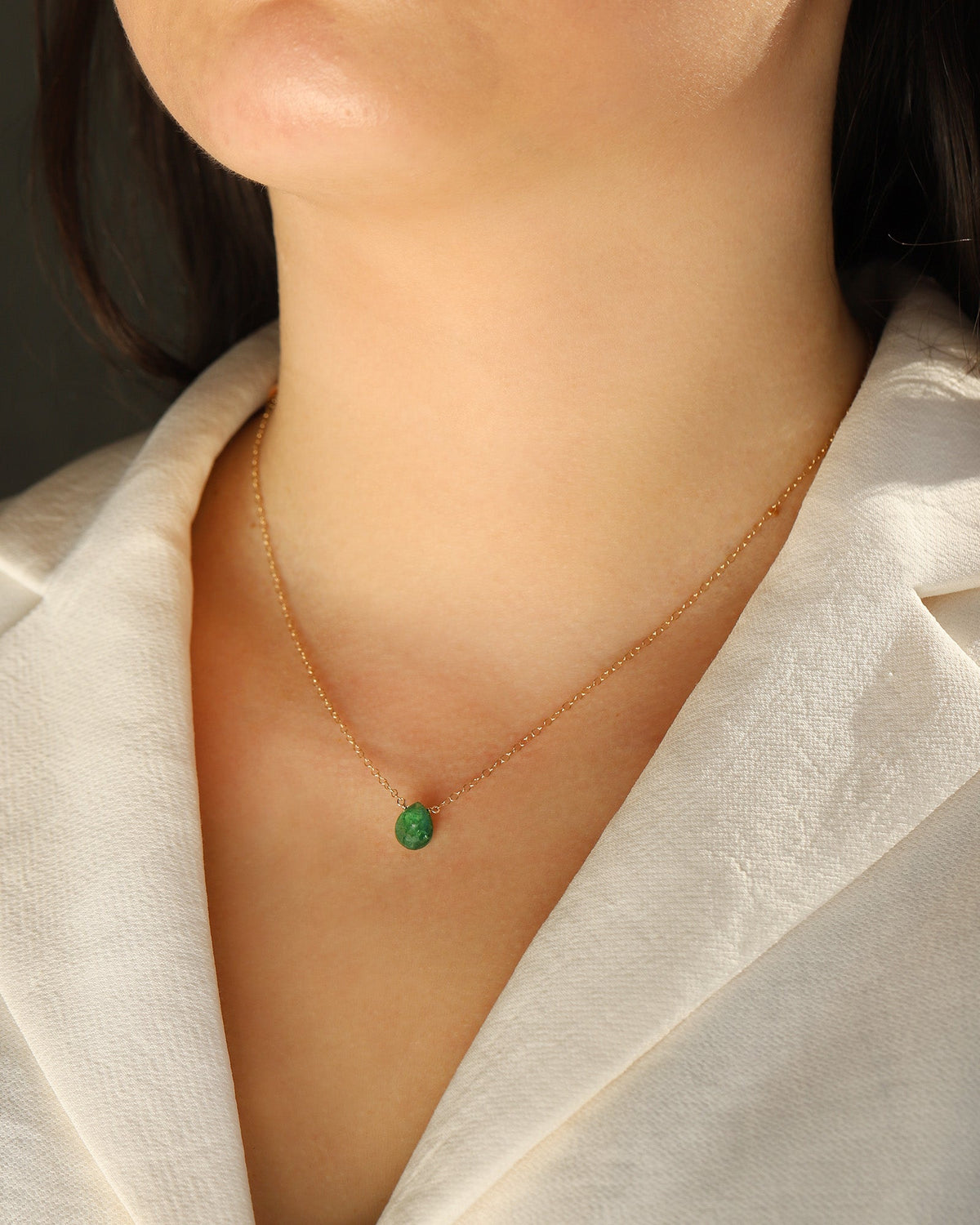 Green Quartz Pear Cable Chain Necklace | 8mm