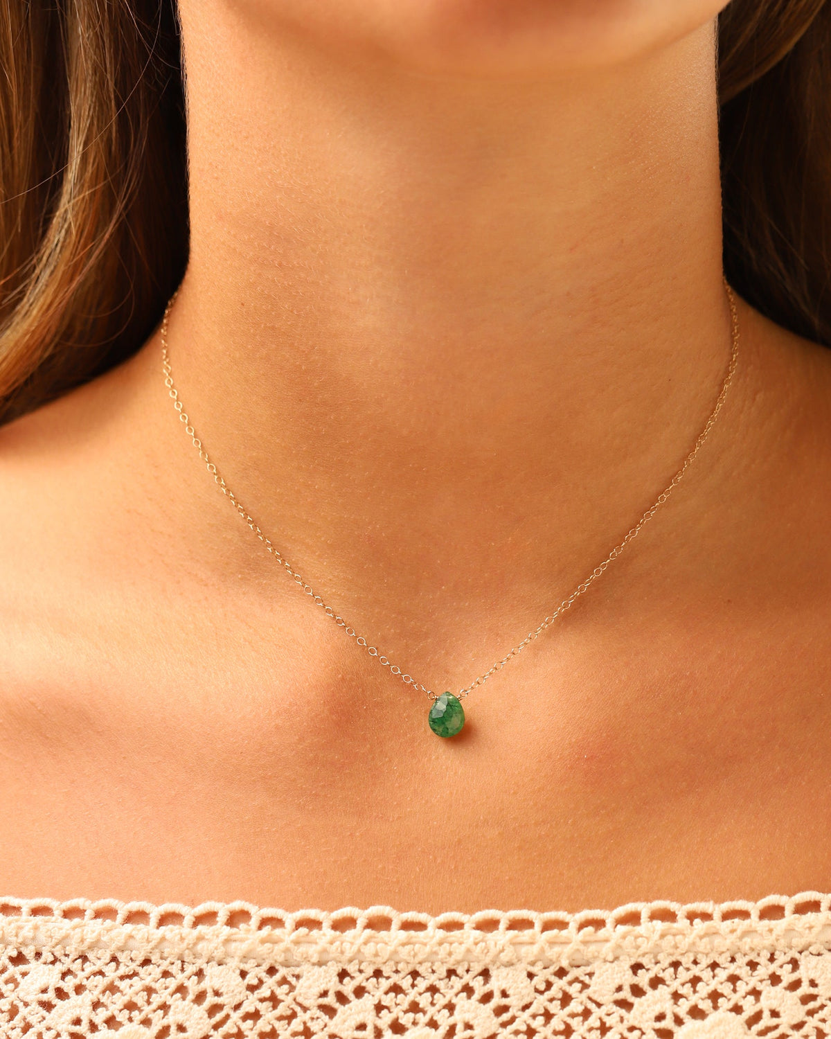 Green Quartz Pear Cable Chain Necklace | 8mm