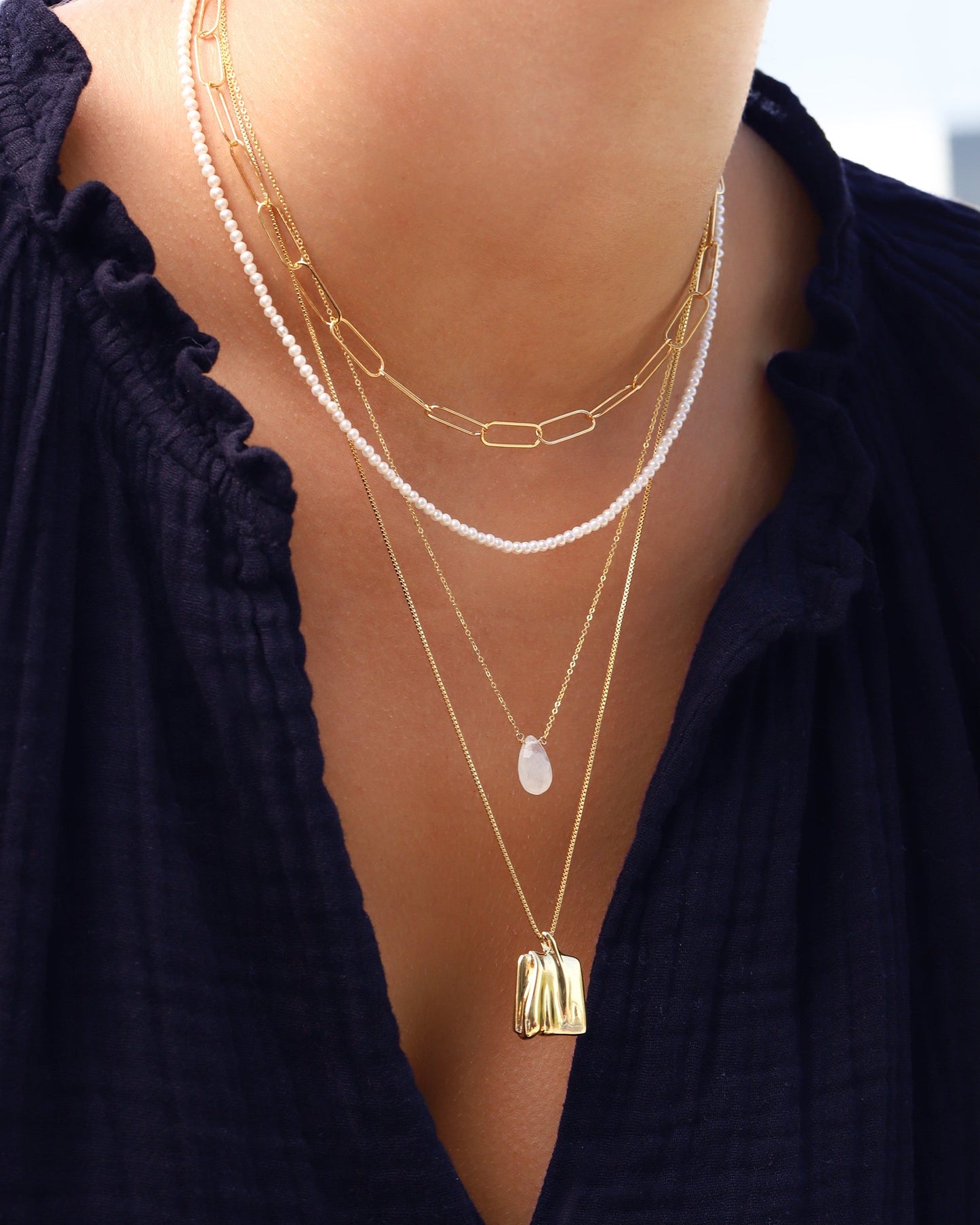 Rainbow Moonstone Pear Cable Chain Necklace | 8mm