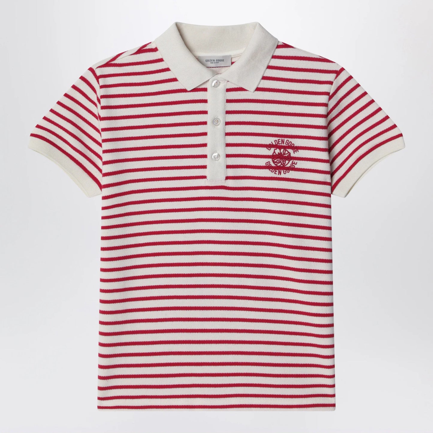 Golden Goose - White/red striped polo shirt with logo embroidery