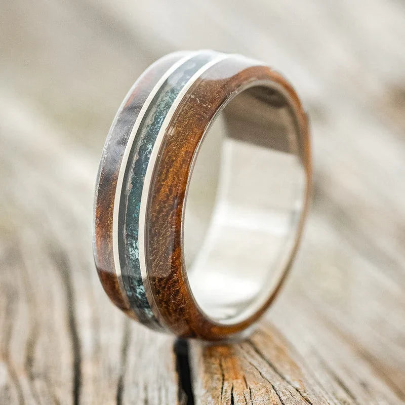 "Glen" - Ironwood & Patina Copper Wedding Band - Titanium (8mm) - Size 7 3/4