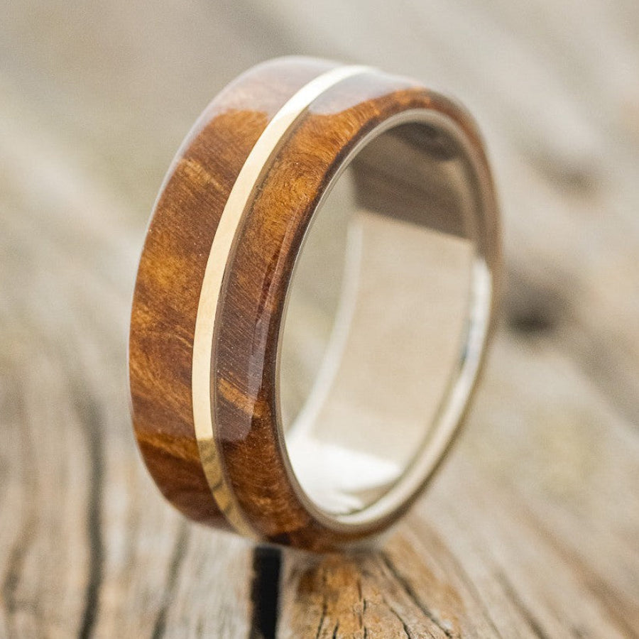 "Golden" - Redwood & 14K Gold Inlay Wedding Band