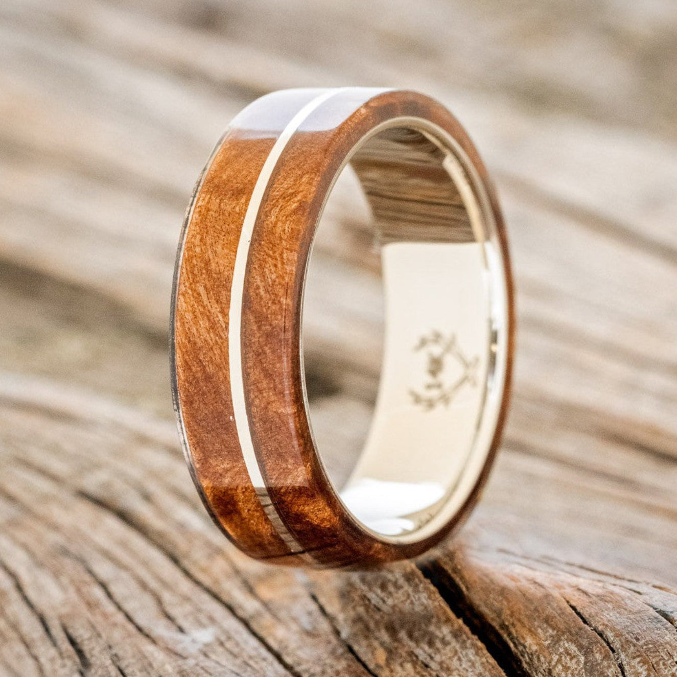 "Golden" - Redwood & 14K Gold Inlay Wedding Band