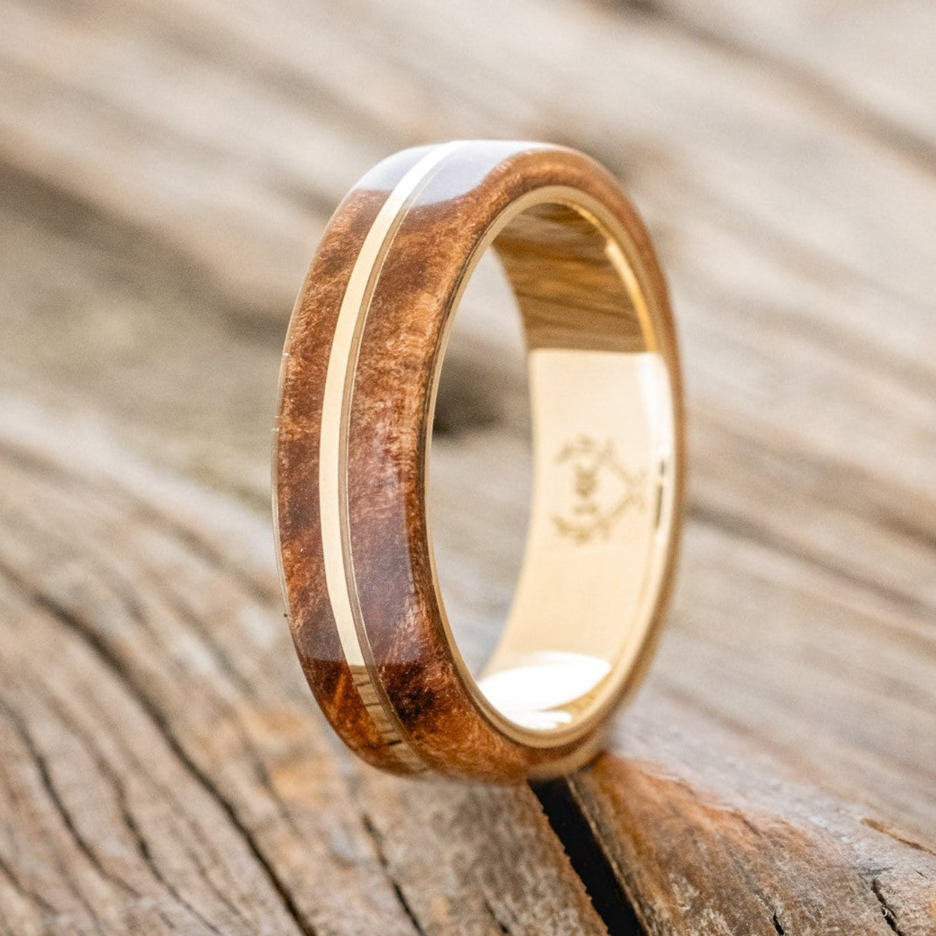 "Golden" - Redwood & 14K Gold Inlay Wedding Band