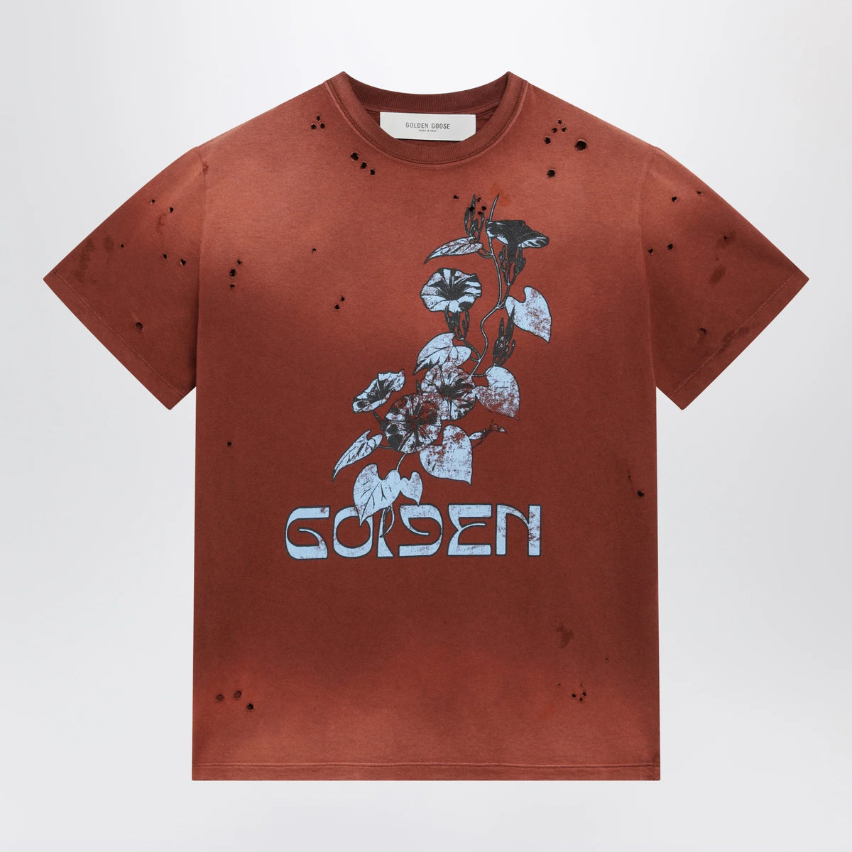 Golden Goose - Rust-colored cotton T-shirt with floral print