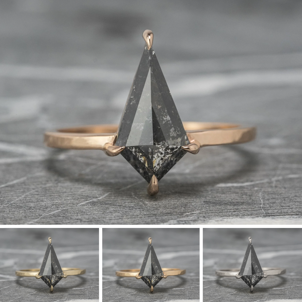 1.08 Carat Black Salt and Pepper Kite Diamond Engagement Ring, Jane Setting