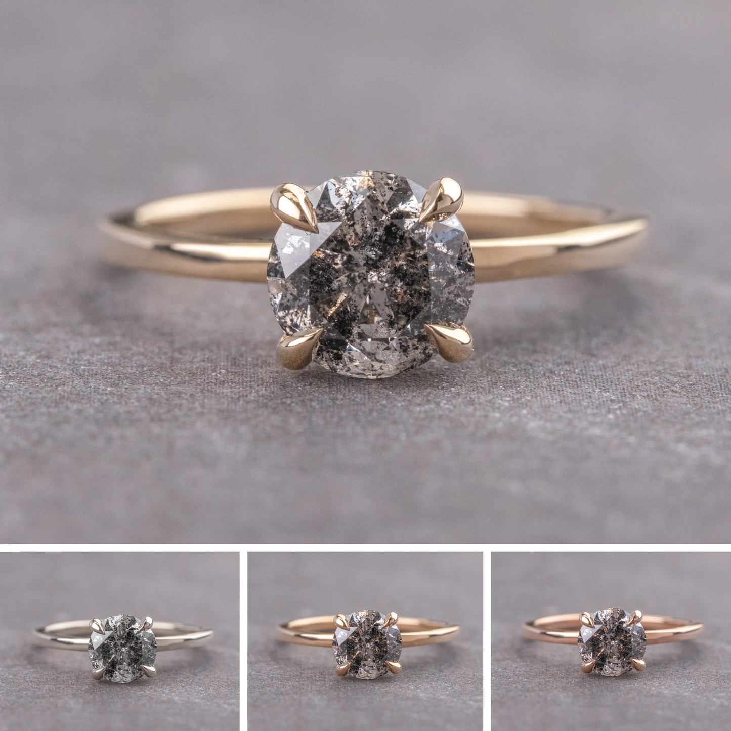 2.01 Carat Salt and Pepper Round Diamond Engagement Ring, Tulip Jane Setting