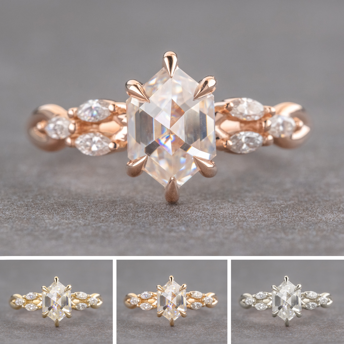 1.62 Carat Hexagon Moissanite Engagement Ring, Winona Setting