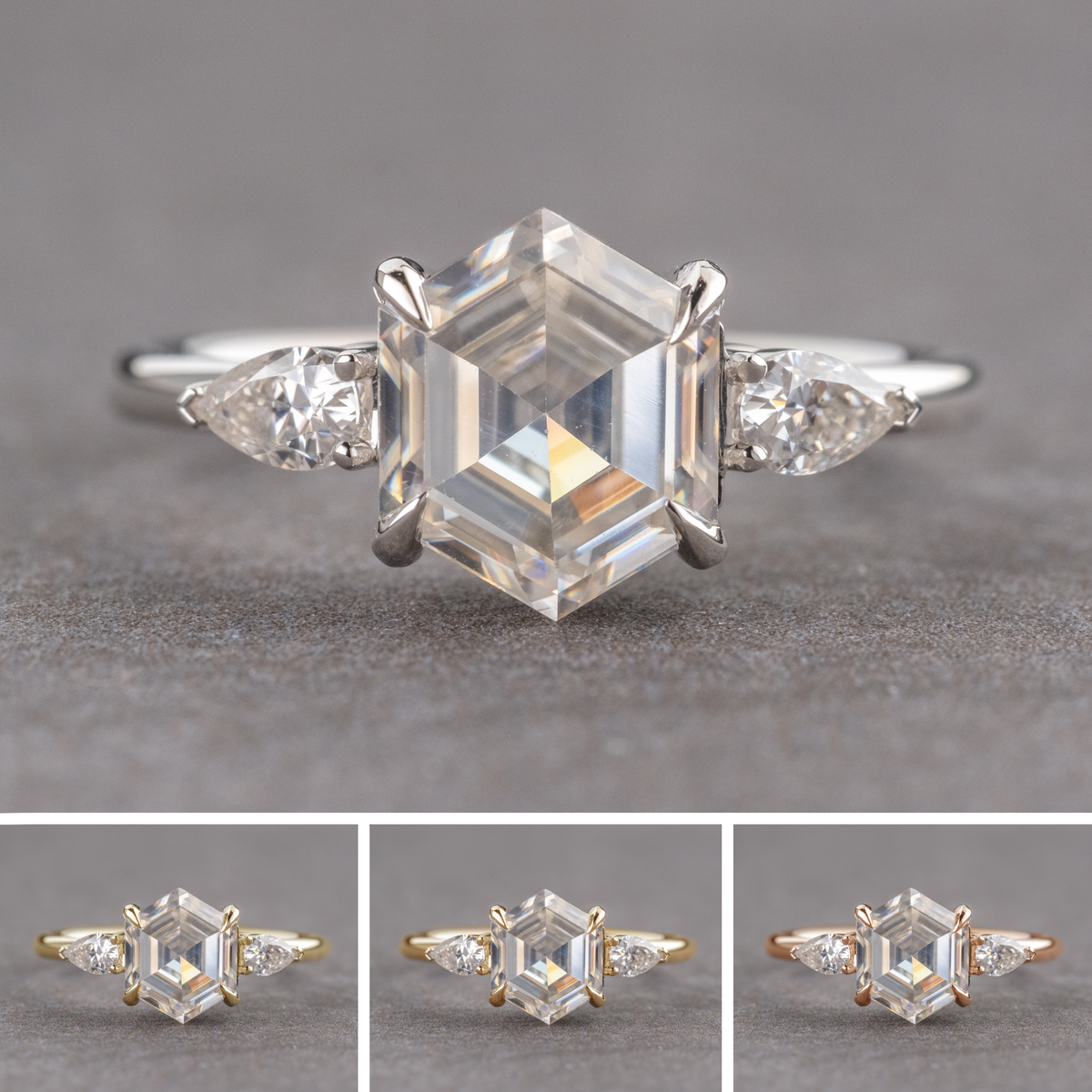 2 Carat Hexagon Moissanite Engagement Ring, Zoe Setting