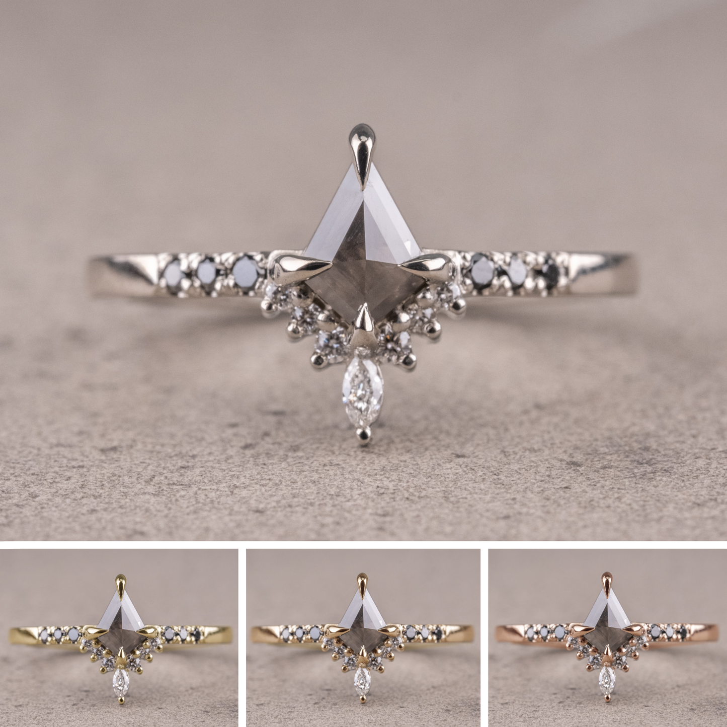 .75 Carat Black Kite Diamond Engagement Ring, Avaline Setting