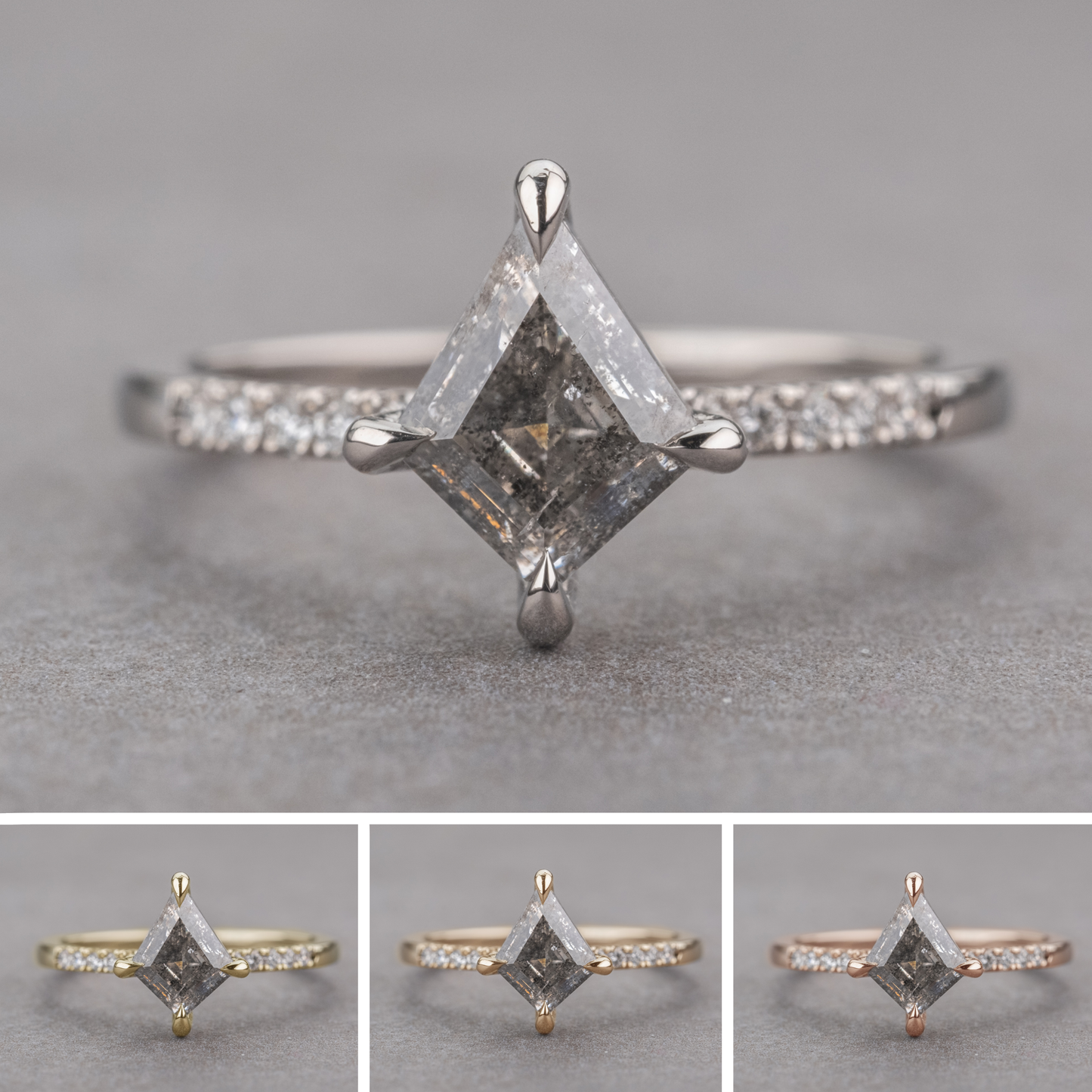1.21 Carat Canadian Salt and Pepper Kite Diamond Engagement Ring, Jules Setting
