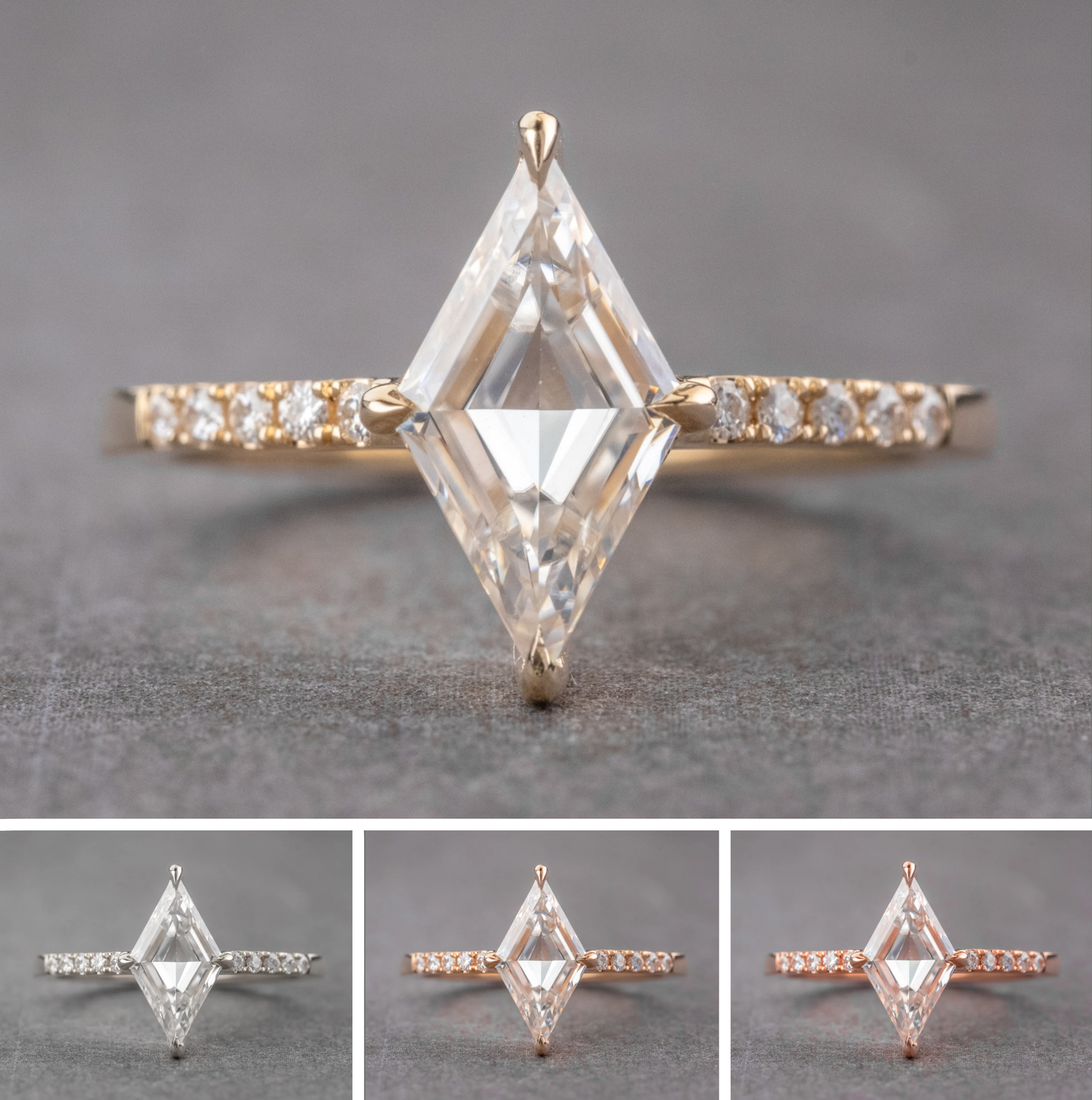 1.30 Carat Lozenge Moissanite Engagement Ring, Lulu Setting
