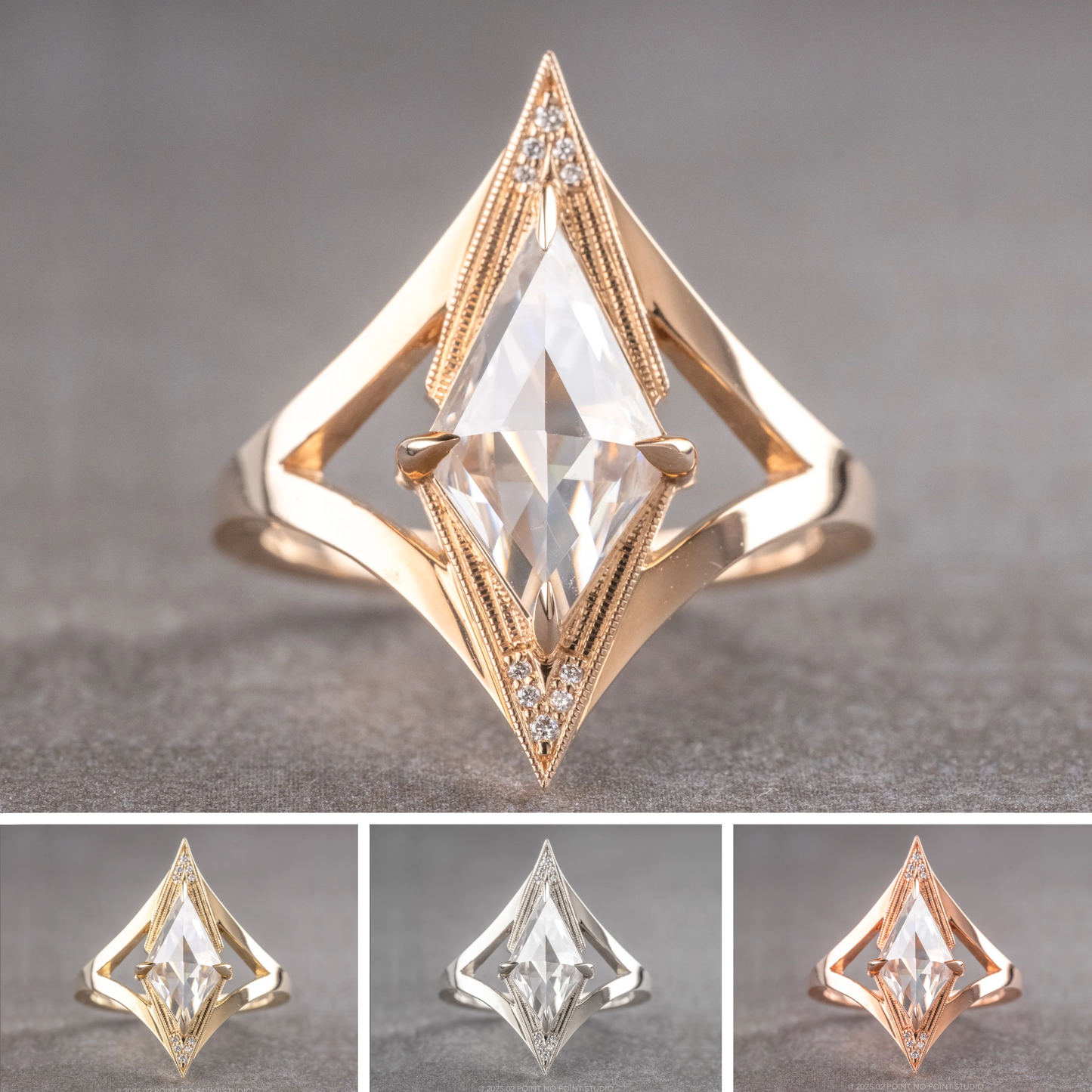 Kite Moissanite and Diamond Engagement Ring, Arwen Setting