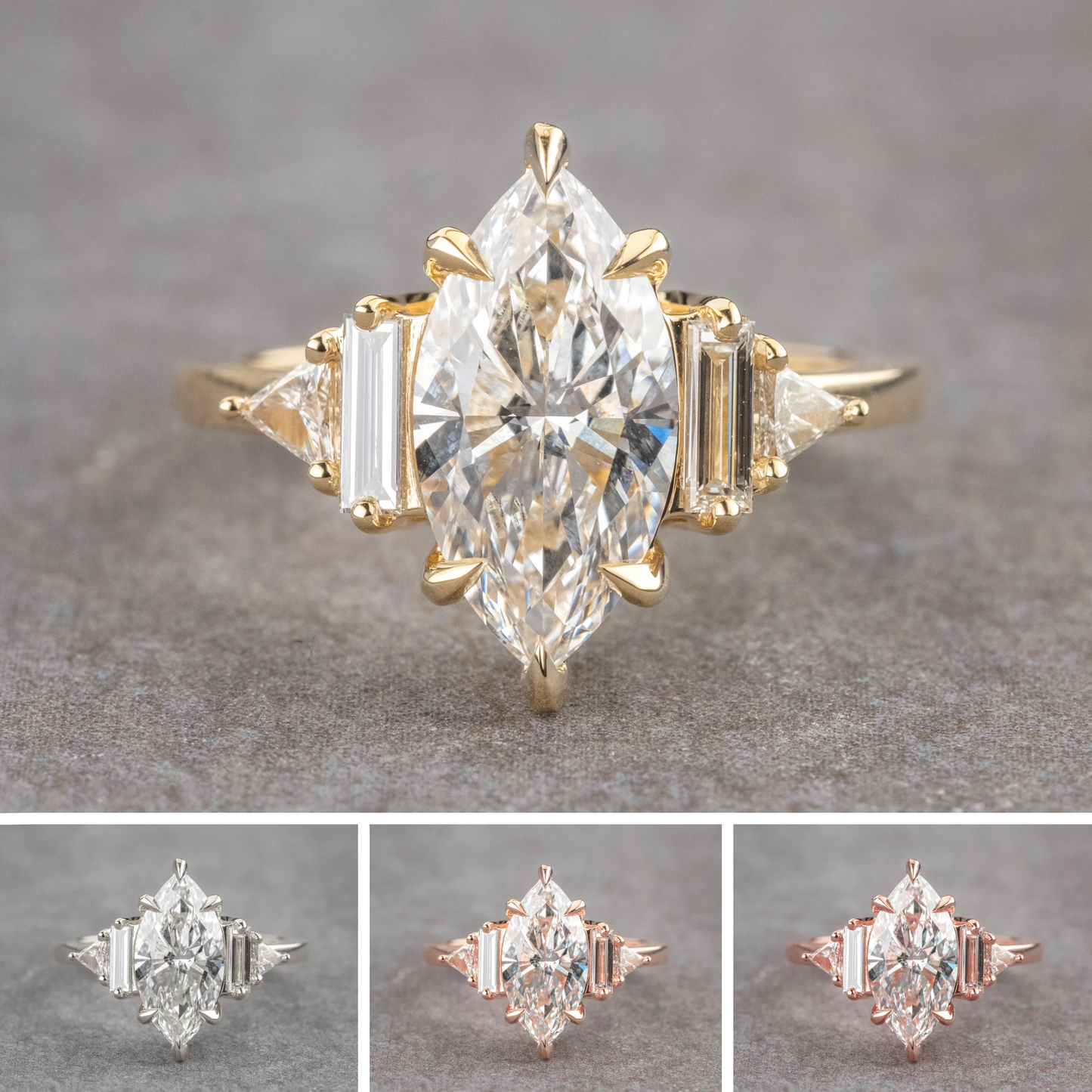 1.70 Carat Marquise Moissanite and Diamond Engagement Ring, Beatrice Setting
