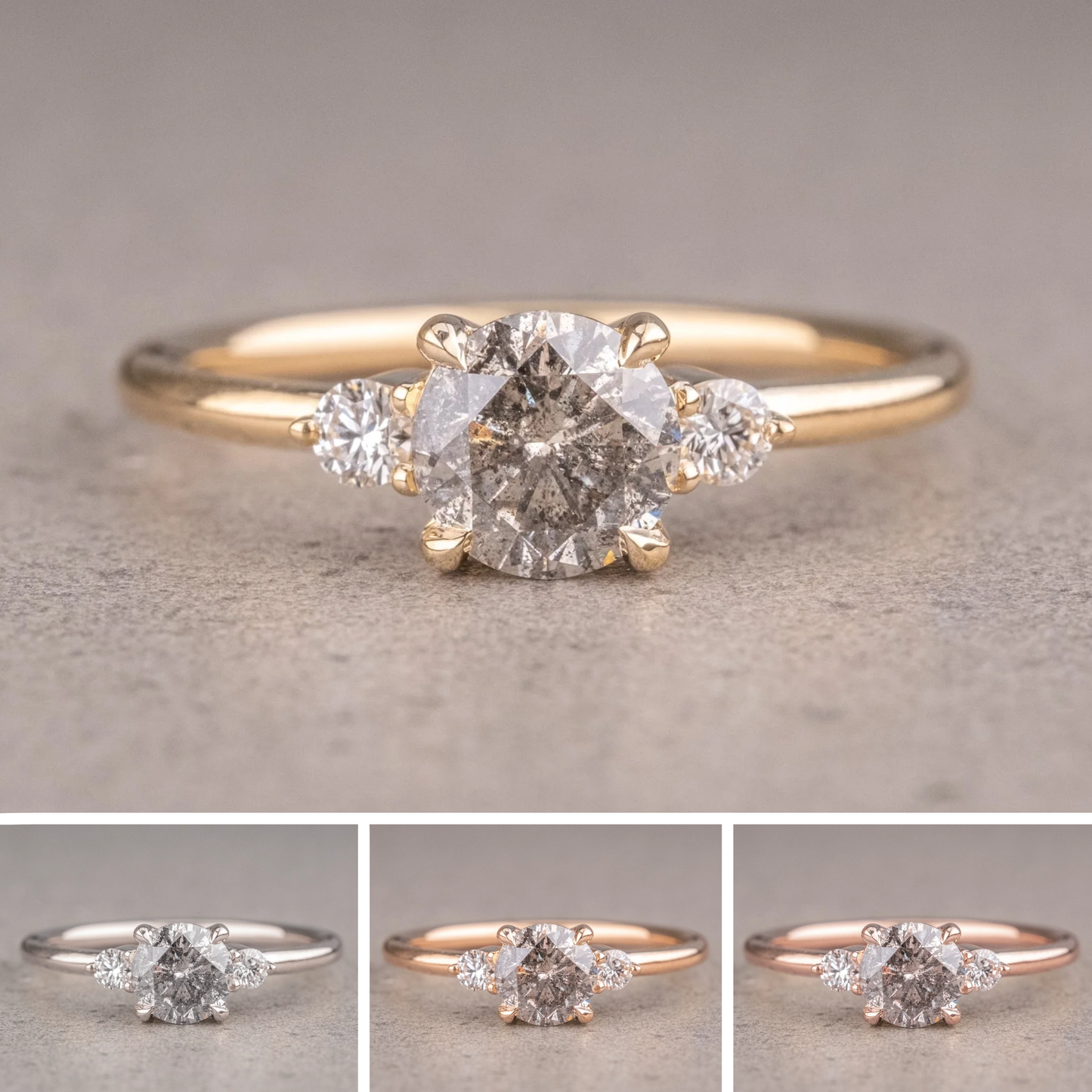 1.15 Carat Salt and Pepper Round Diamond Engagement Ring, Zoe Setting