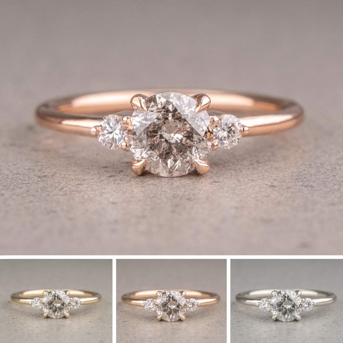 1.13 Carat Salt and Pepper Round Diamond Engagement Ring, Zoe Setting