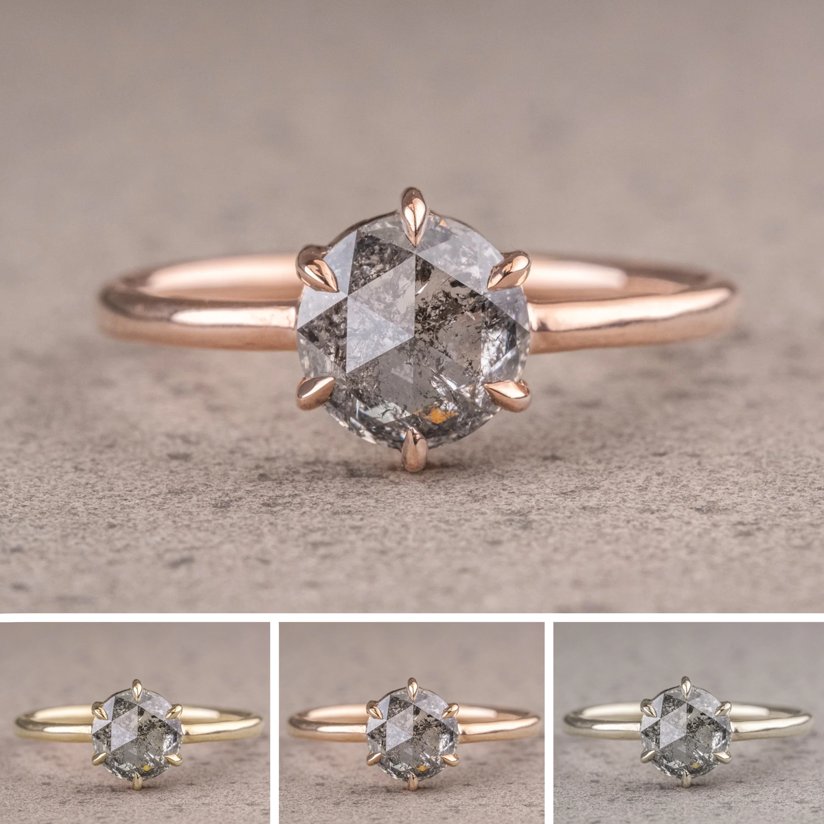1.50 Carat Salt and Pepper Round Diamond Engagement Ring, Jane Setting