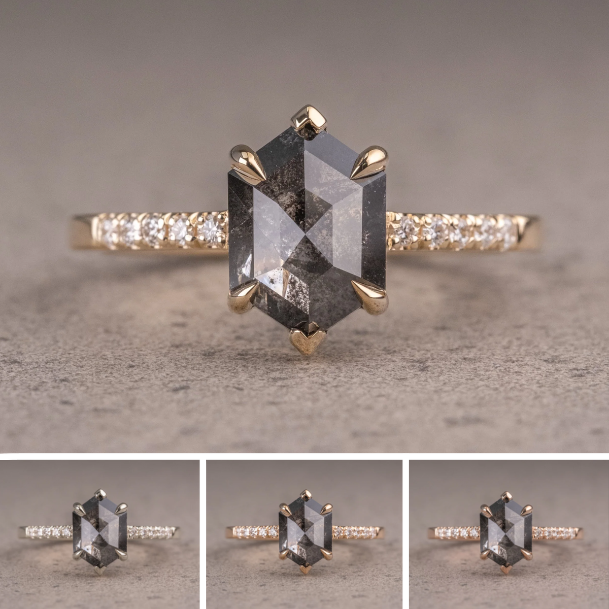1.94 Carat Black Speckled Hexagon Diamond Engagement Ring, Sirena Setting