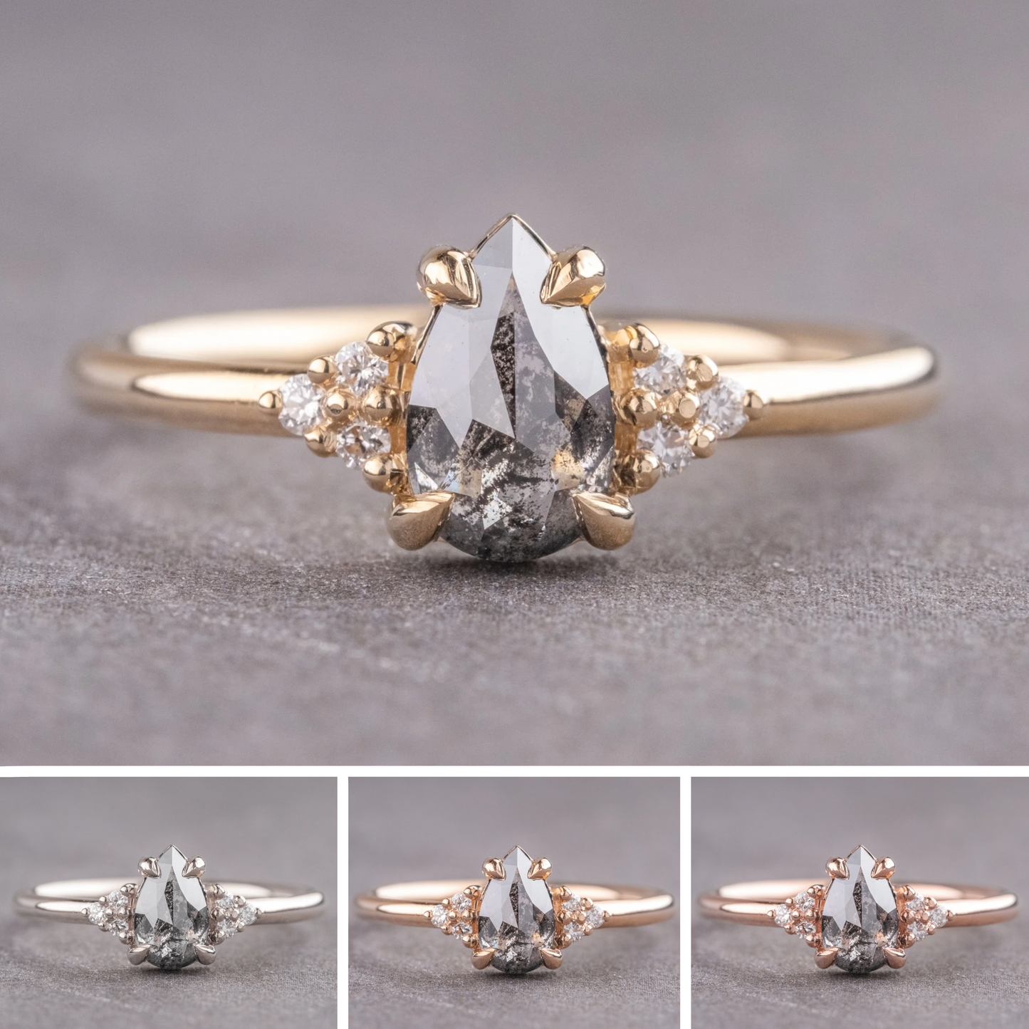 1.16 Carat Salt and Pepper Pear Diamond Engagement Ring, Quinn Setting