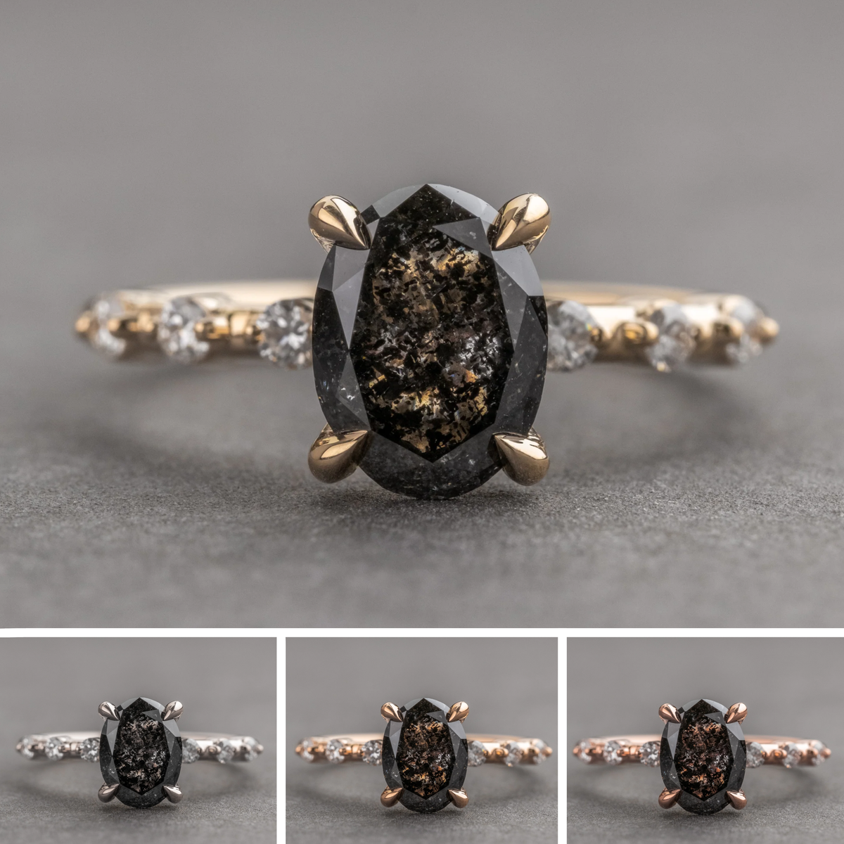 1.63 Carat Black Salt and Pepper Oval Diamond Engagement Ring, Nova Setting