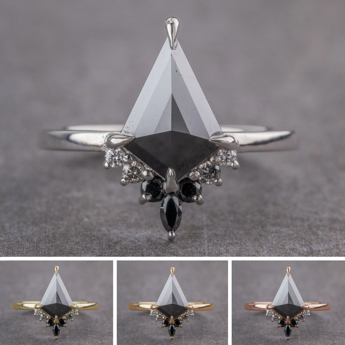 1.40 Carat Black Kite Diamond Engagement Ring, Ombre Ava Setting