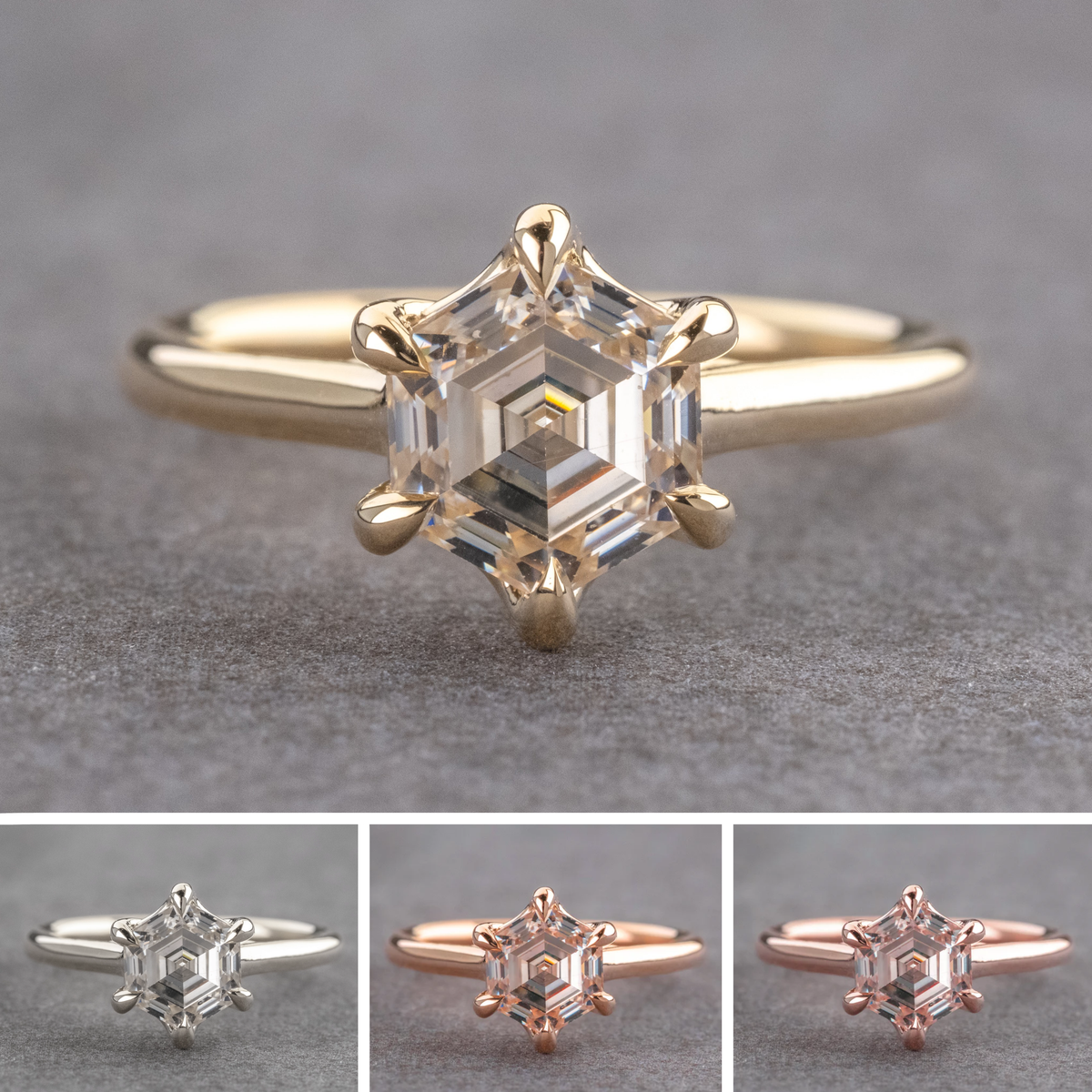 2.02 Carat Hexagon Moissanite Engagement Ring, Madeline Setting