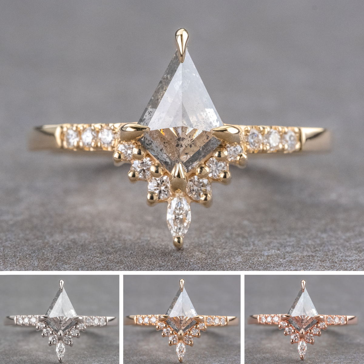 .95 Carat Salt and Pepper Kite Diamond Engagement Ring, Avaline Setting