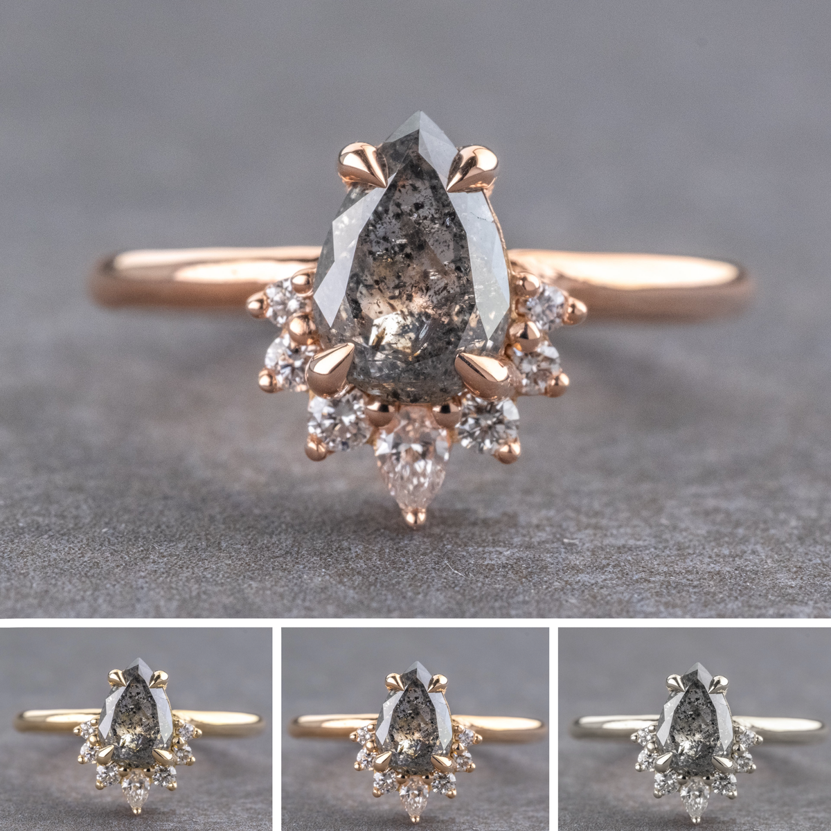 1.34 Carat Salt and Pepper Pear Diamond Engagement Ring, Ava Setting