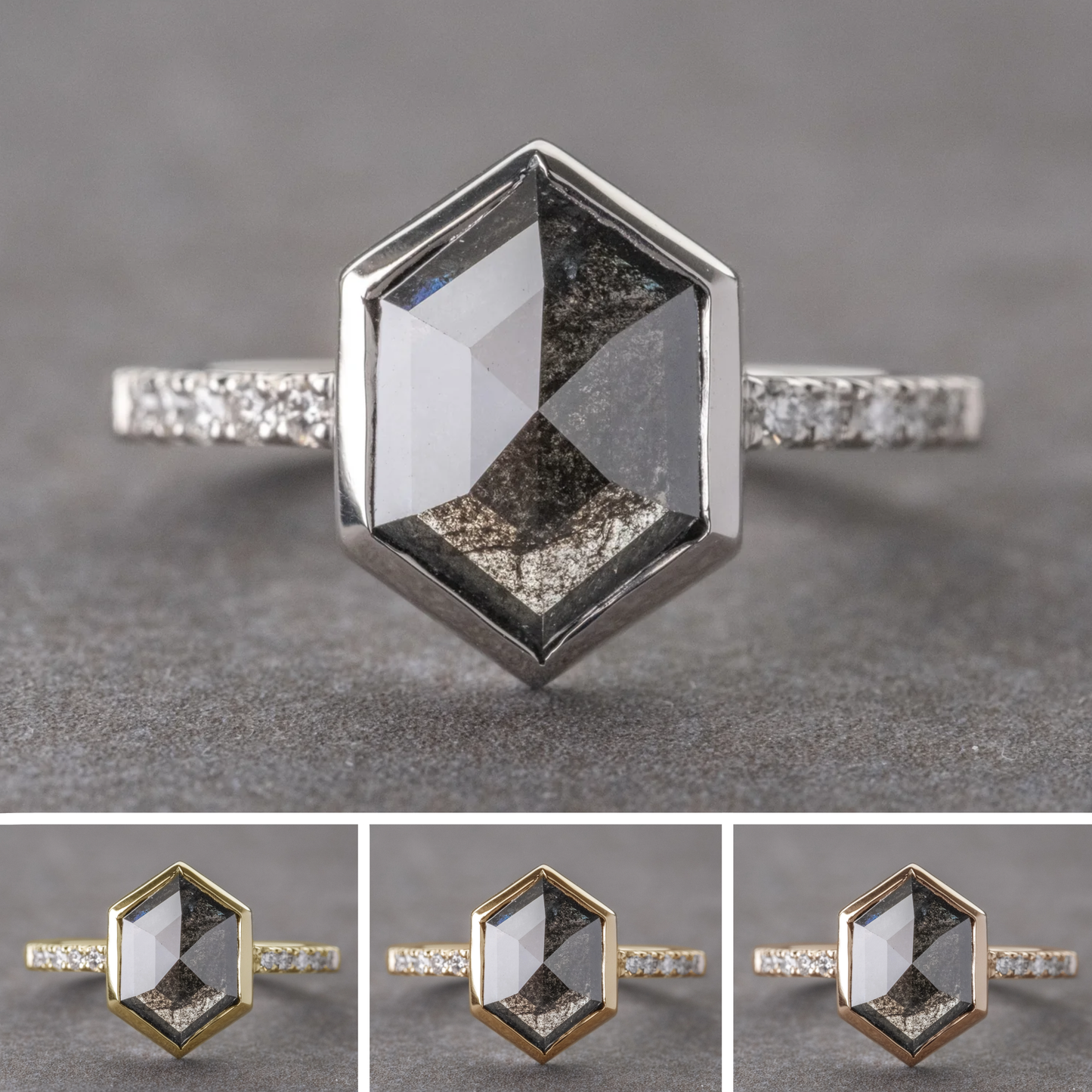 1.94 Carat Black Hexagon Diamond Engagement Ring, Bezel Jules Setting
